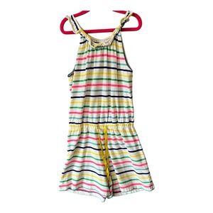 Mini Boden Romper Girls Size 9-10Y  Bright Stripes Ruffle Neckline Cinch Waist